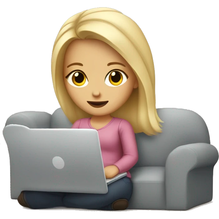 white girl with blonde hair sitting on the couch laptop on her lap emoji
