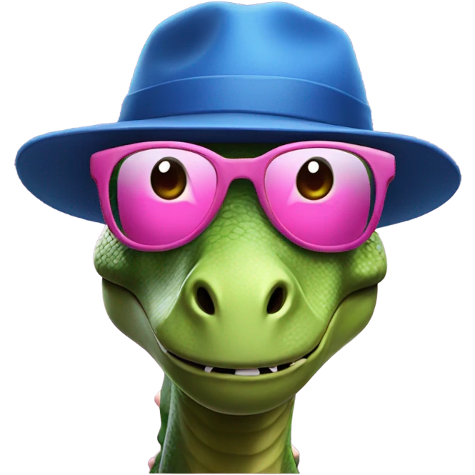 Dinosaur with blue hat and pink glasses emoji