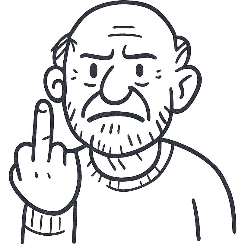 an old man giving the middle finger emoji
