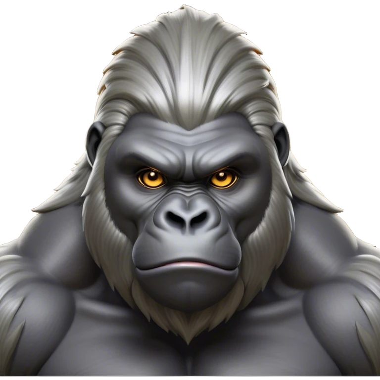 Cinematic Noble Silverback Gorilla Portrait Emoji, Poised and majestic, with a powerful, muscular frame accentuated by a distinguished silver mane and piercing, wise eyes, Simplified yet sharp and sophisticated features, highly detailed, glowing with a soft, regal jungle glow, high shine, intelligent and commanding, stylized with an air of imperial strength, focused and resolute, soft glowing outline, capturing the essence of a watchful guardian that feels as though it could step out of the screen with effortless authority! emoji