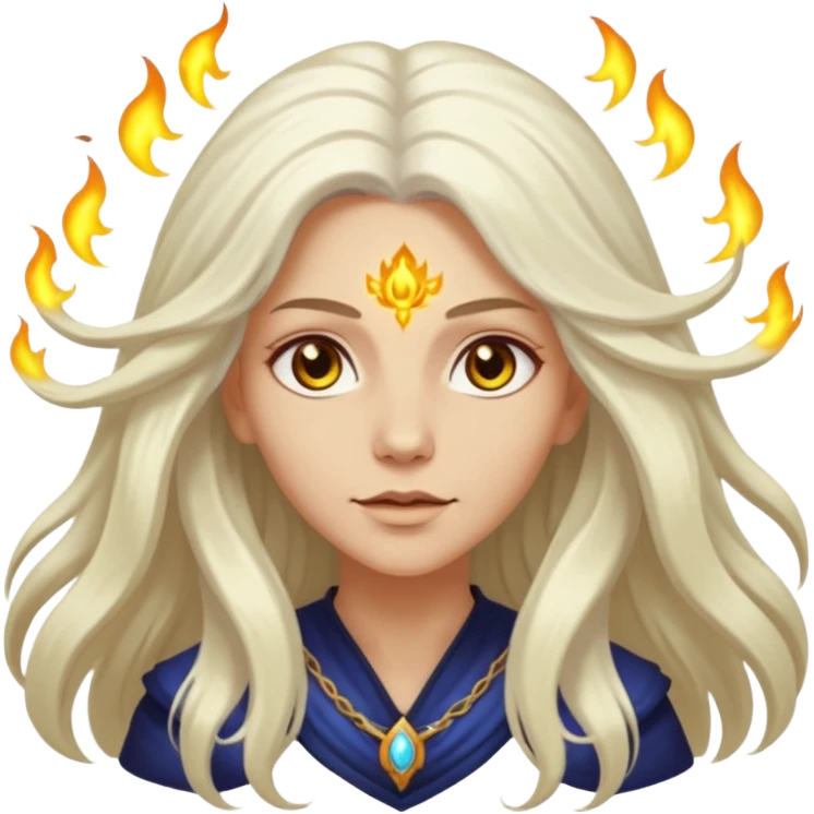 White Long Haired Women, Mystic seer — hair floating, glowing eyes emoji