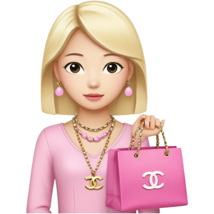 Blonde Chanel Asian Girl with pink shopping bag and Chanel necklace emoji