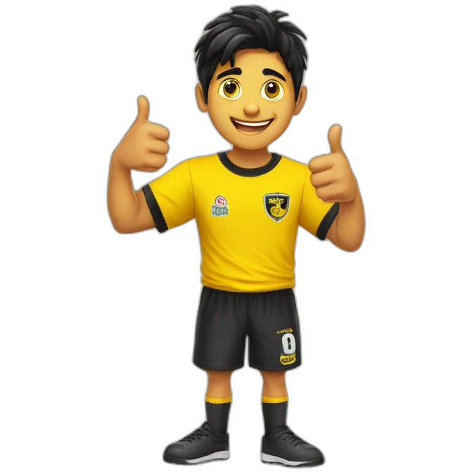 Hyderabad Fc Football Club Supporter yellow black t-shirt thumbs up indian boy black hair emoji
