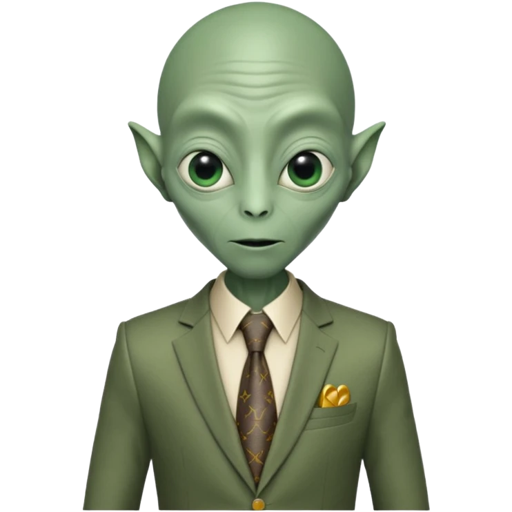 Green tall alien wearing Louis Vutton suit emoji