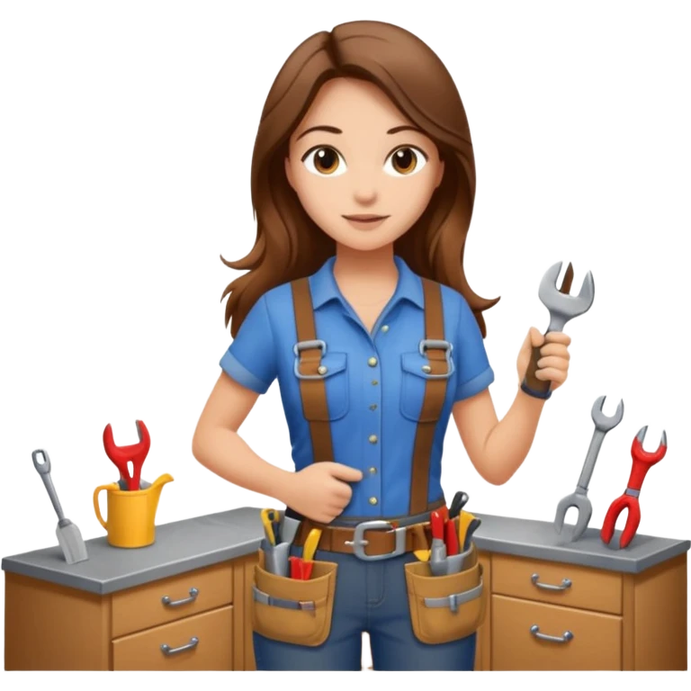 beautiful girl with long brown hair constructing new kitchen cabinets emoji