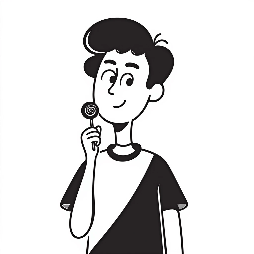 RCB cricket player eating a lollipop, hand drawn doodle style emoji