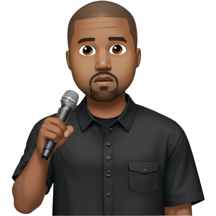 Kanye west upper body black button up short sleeve shrugging with mic in hand emoji