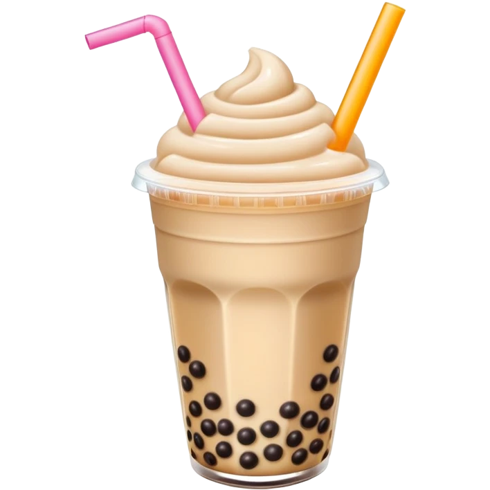 Taiwan bubble milk tea with giant tapioca pearls and wide straw, simplified emoji style with bold outlines and bright colors, cartoon style boba drink emoji
