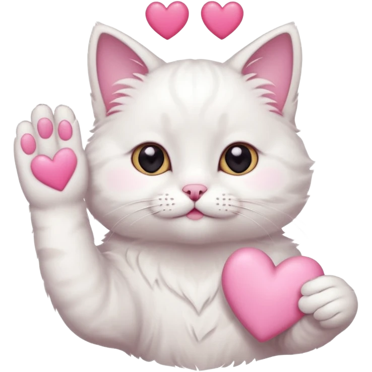Cute white cat making heart shape with his hand above the head emoji