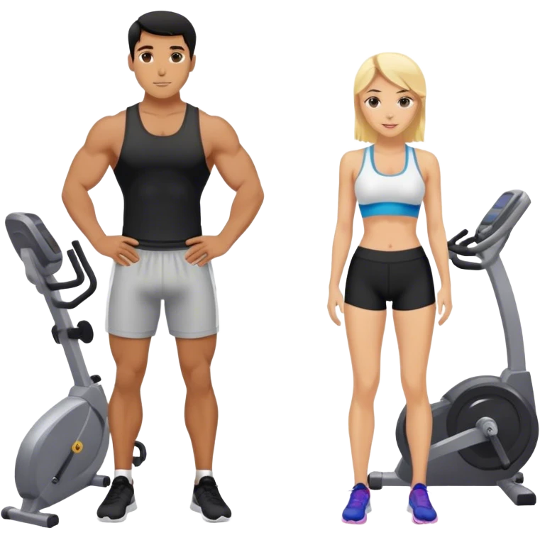 Amigo pelo negro y amiga rubia en el gimnasio emoji