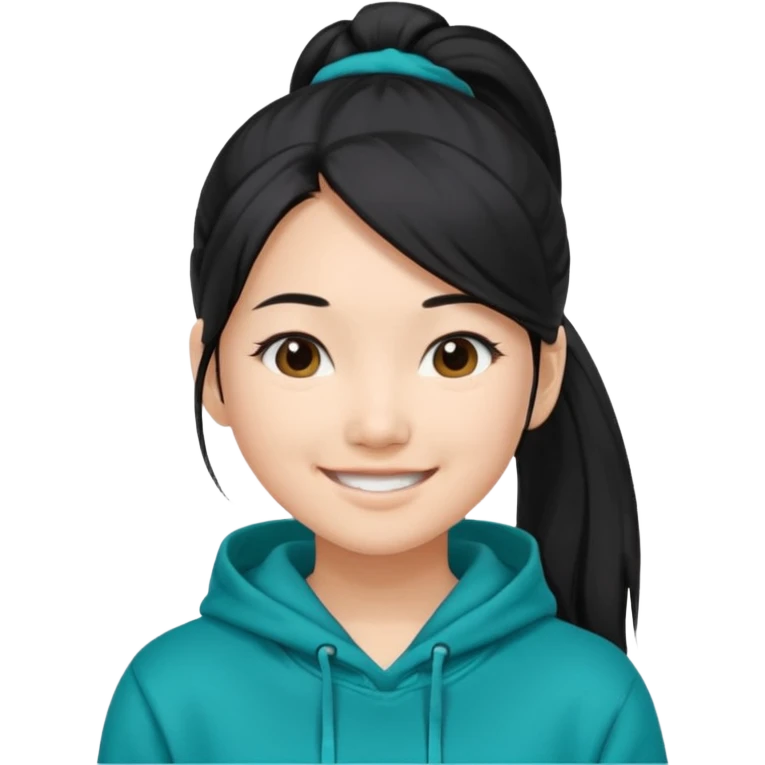 generate an asian female with long black hair in a ponytail and a teal hoodie emoji