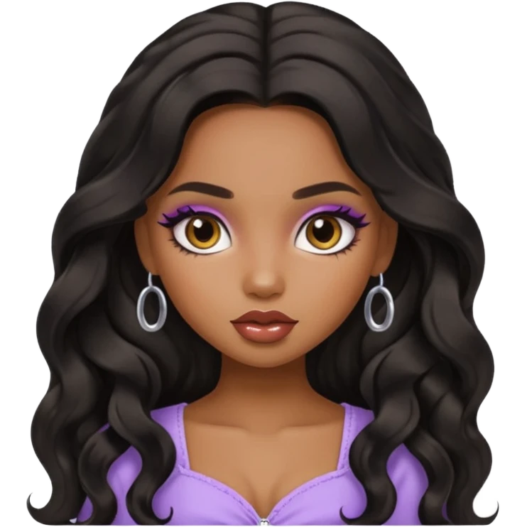 a pretty bratz brown girl with long wavy black color hair emoji