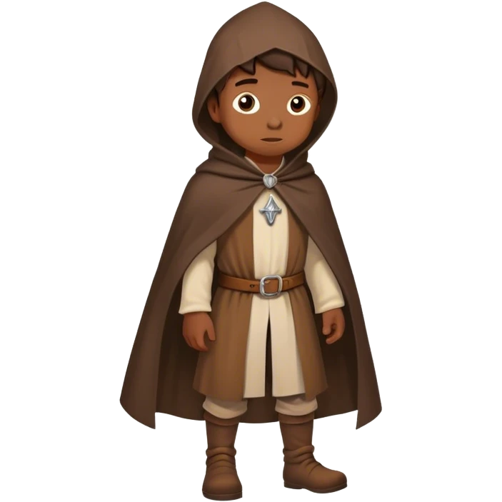 boy with brown cloak of medieval pilgrim walking on the way emoji