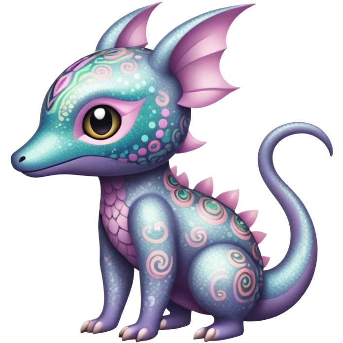 Dark-pastel greyish Randomly-colored sparkly exotic Fakémon-creature with random patterns emoji