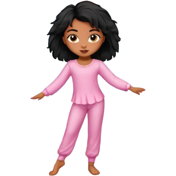 generate a pretty bratz brown skinned girl with messy black hair in pyjamas dancing in room ballet emoji
