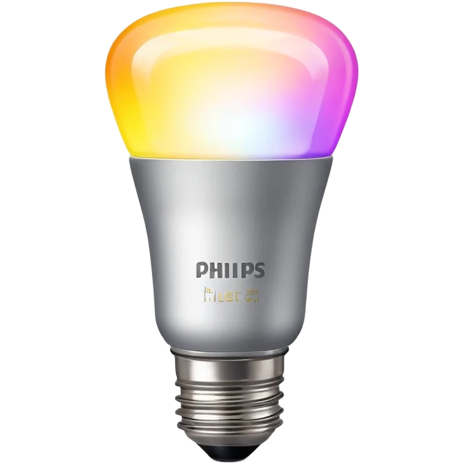 A Philips Hue smart light bulb with color spectrum visible inside the bulb emoji