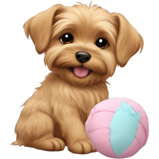 Yorki Puppy playing with a squishmallow stuffy  emoji