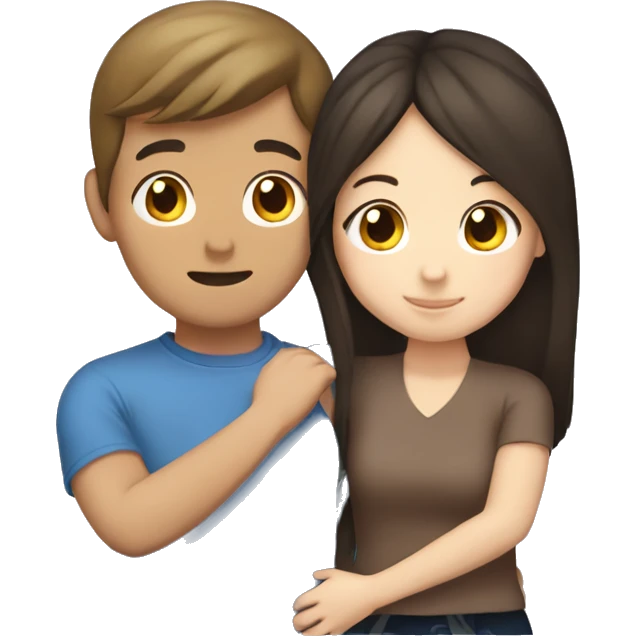 Brunette white girl hugging a brunette Asian boy emoji