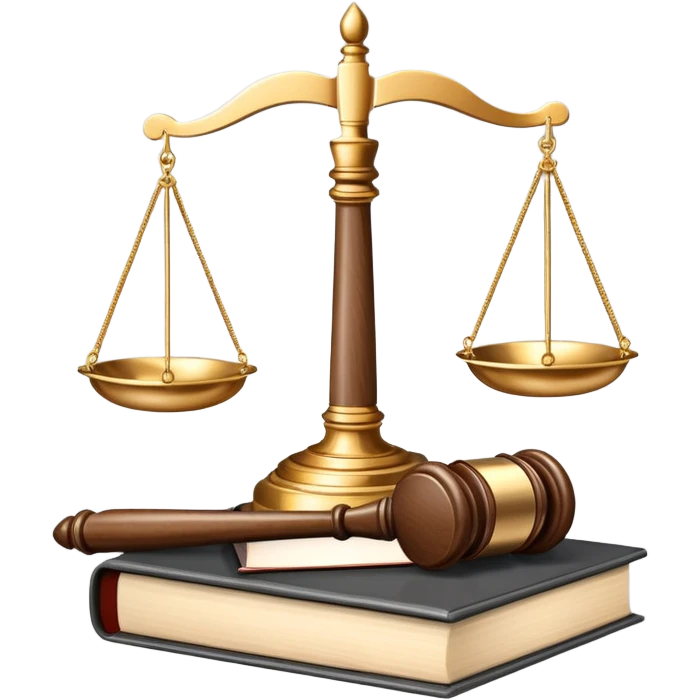 An icon featuring a gavel, legal scales, and a law book, symbolizing the study of law. The design includes a courthouse silhouette in the background, representing justice and legal systems. Transparent background highlights the principles of law and legal practice. emoji