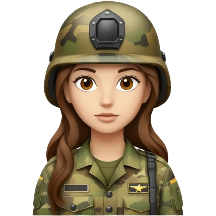 army girl long brown hair camo helmet emoji