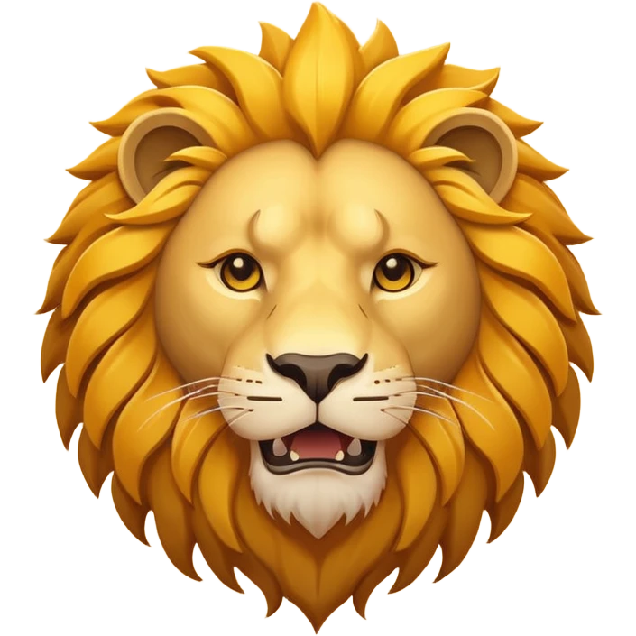 Roaring lion head icon, flat design, simple shapes, golden mane, sun behind, minimal details, solid colors, app icon style emoji