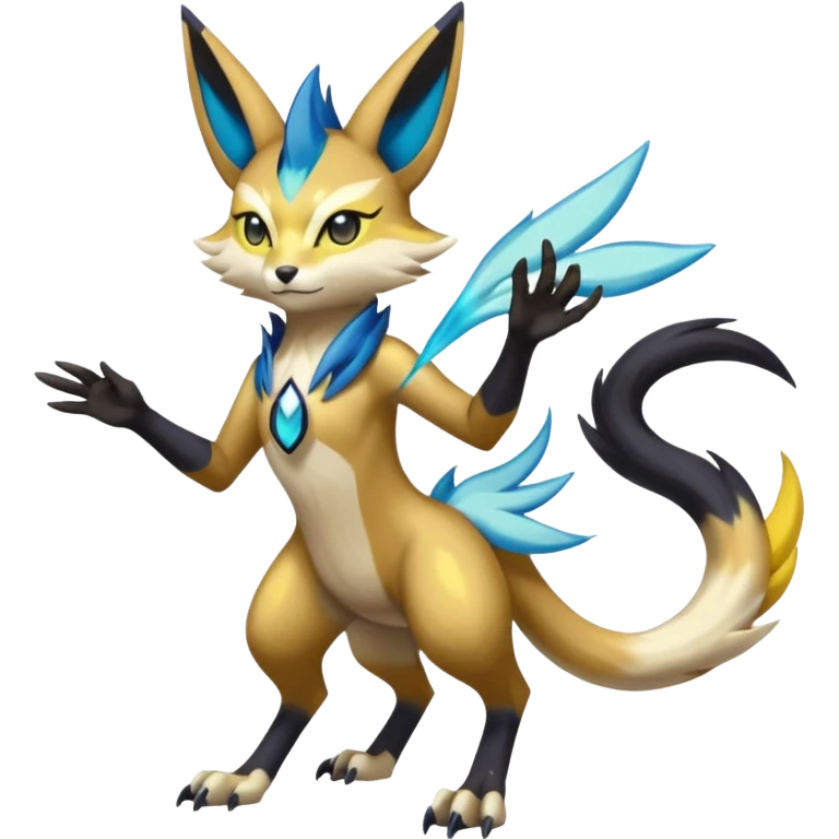 Feral Beautiful Pretty Badass Cool Colorful Painted Asian Graceful Majestic Cool Handsome Meloetta-Renamon-Luxray-Cobalion-Vernid-fusion-hybrid-creature, full body  emoji