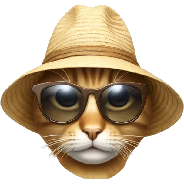 Cat wearing a sun hat and sun glasses emoji