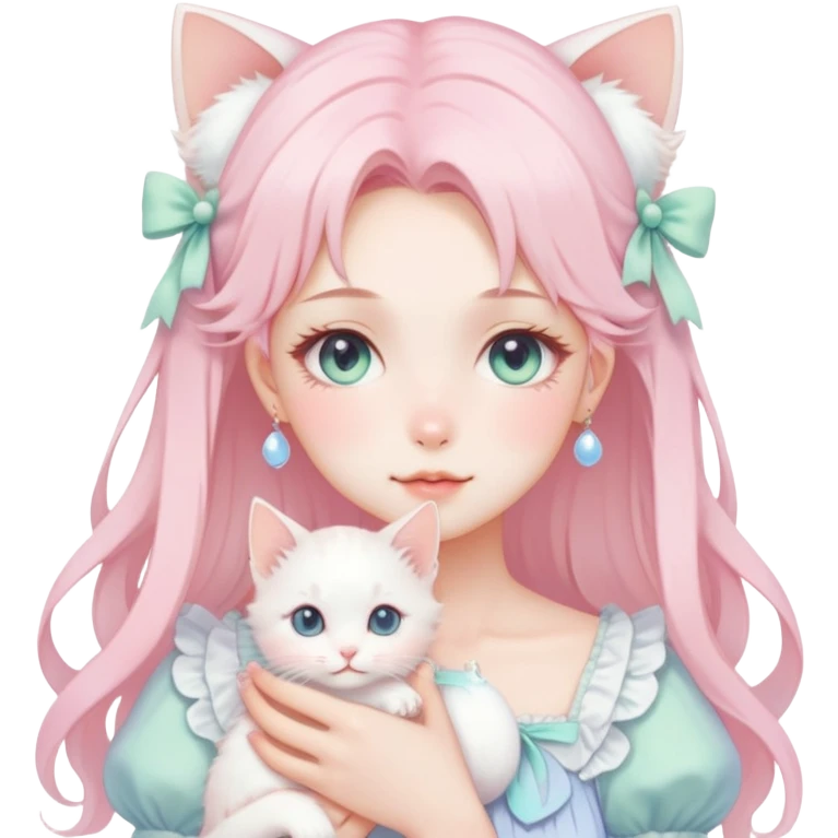  gorgeous-pastel-anime-style-lady-with-blushing-face-and-holding-a-white-kitten-cottagecore-fairycore-pastelcore-colorful-pearly-romantic-simplistic-aesthetic-trending-style emoji
