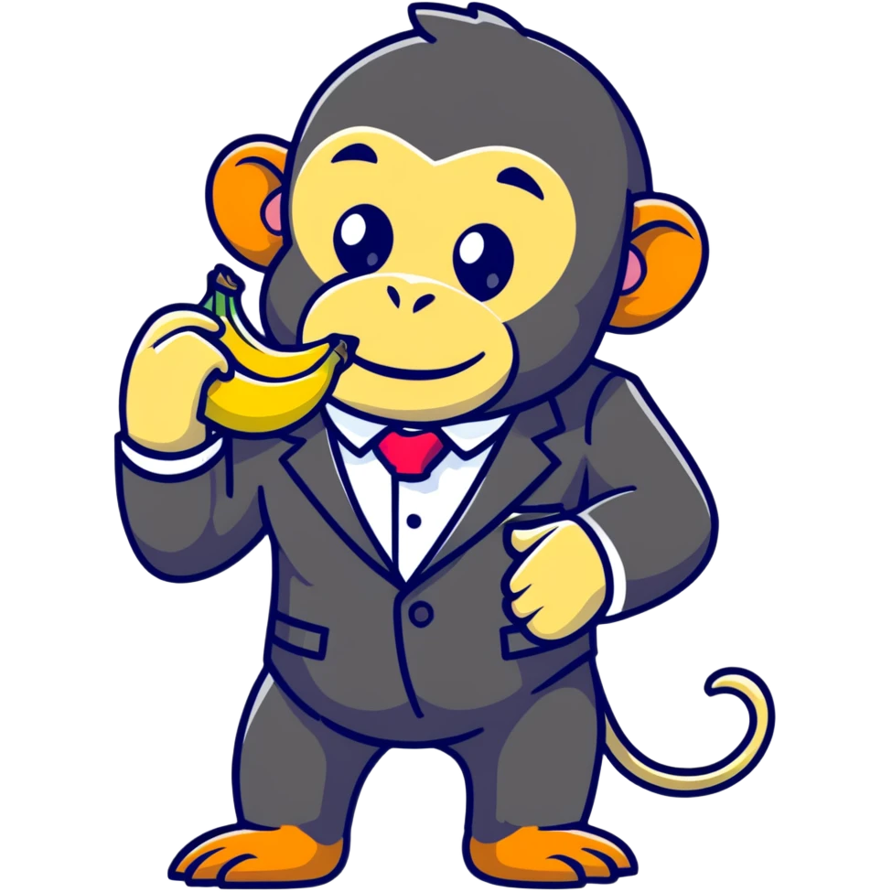 chimpanzee wearing a fancy suit eating a banana emoji