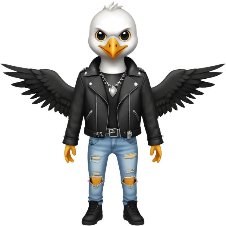 A seagull in metal rock attire emoji