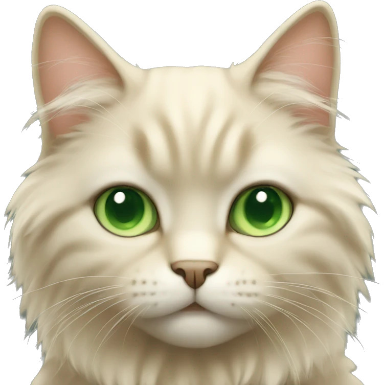 Beige fluffy cat with green eyes emoji