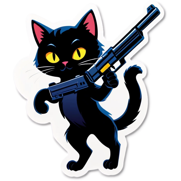 Black cat with gun emoji