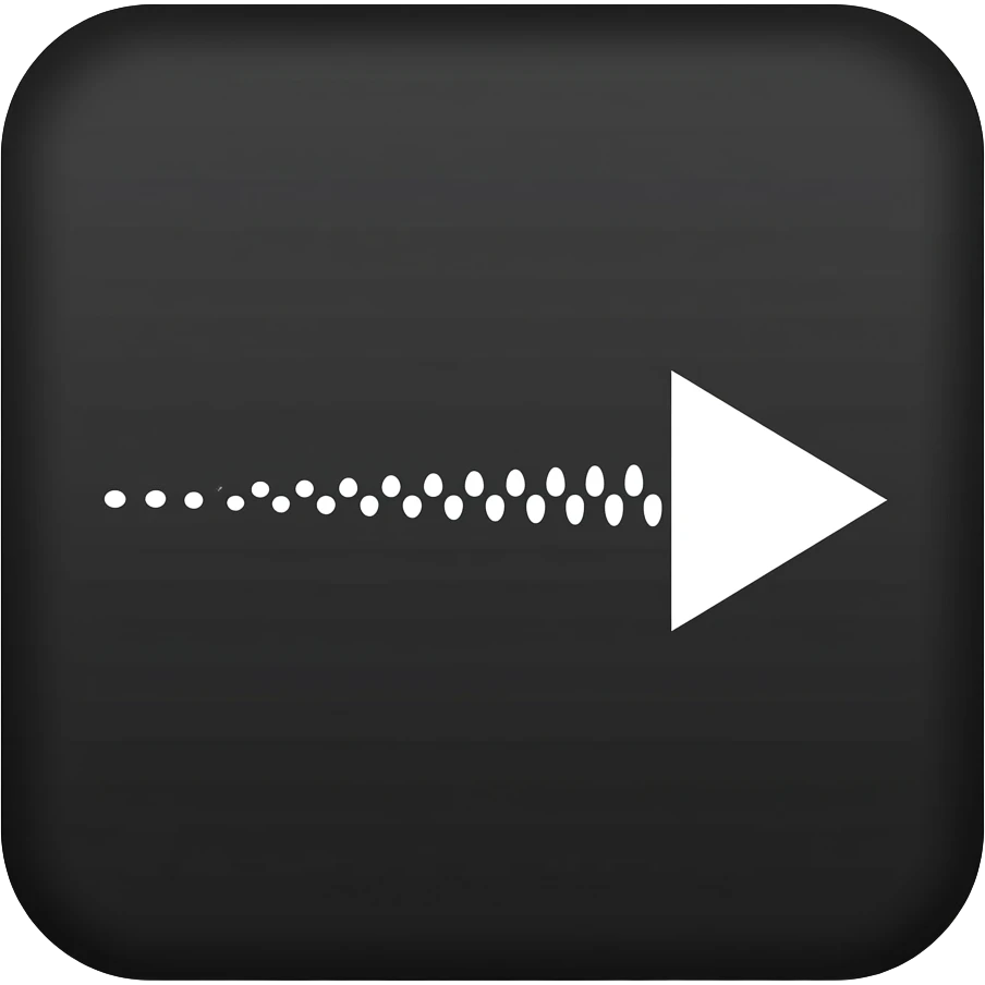 Flecha blanca con fondo negro. Sigue una trayectoria ondulada de onda sinusoide horizontal suave. trazado compuesto por una línea de puntos discretos y uniformes. Termina a la derecha con una punta de flecha triangular sólida y blanca. Composición vectorial minimalista emoji