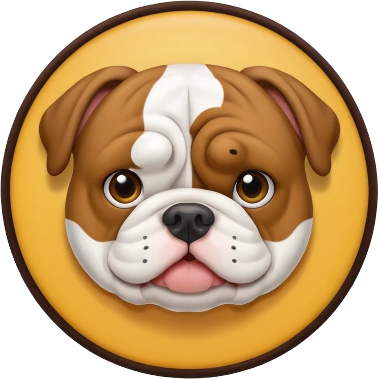 English bulldog peeking over a 'need help' sign, emoji style emoji
