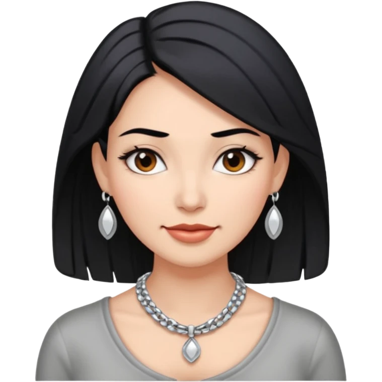 Female with very big Silver Necklace, grey skin,Black hair, more bright silver,highlight necklace, different expressions. emoji