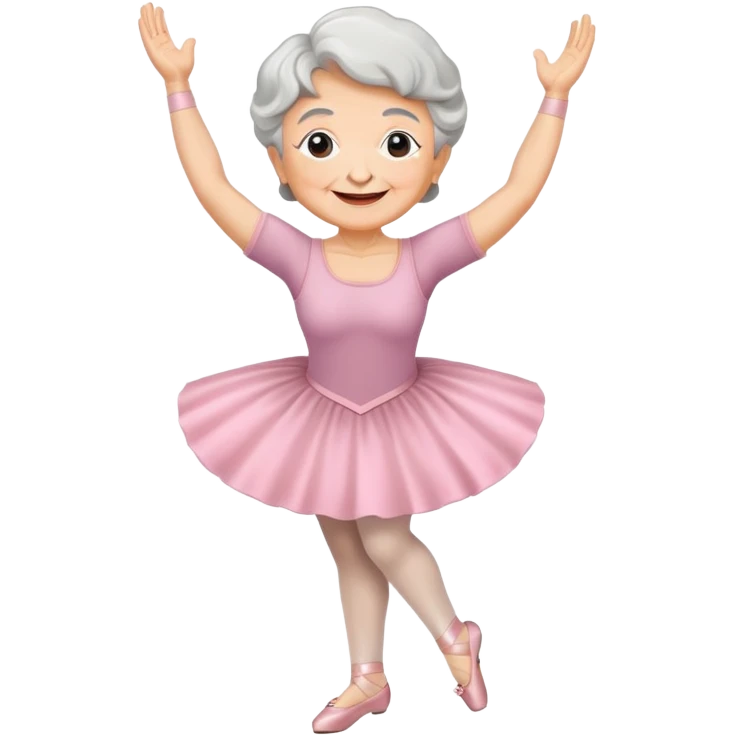 smiling grandma in ballet shoes, arms raised emoji