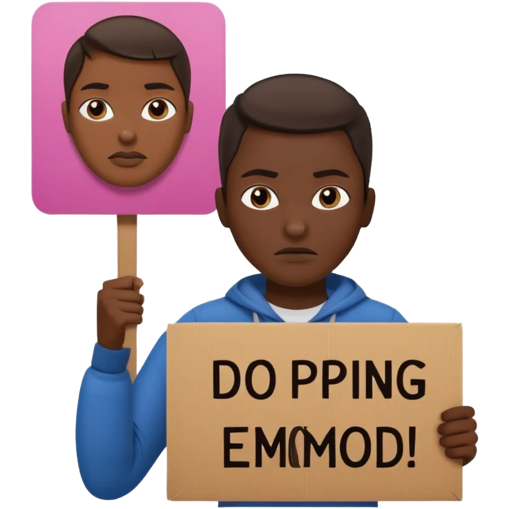 A protester with a sign emoji