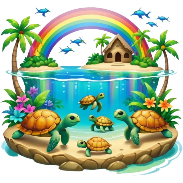 Rainbow on a paradise island with turtles  emoji