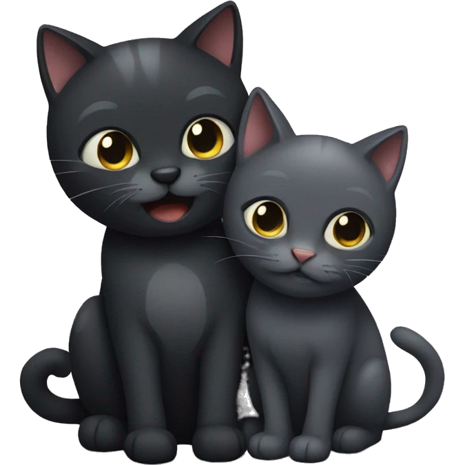 Dark gray and black cat being friends  emoji