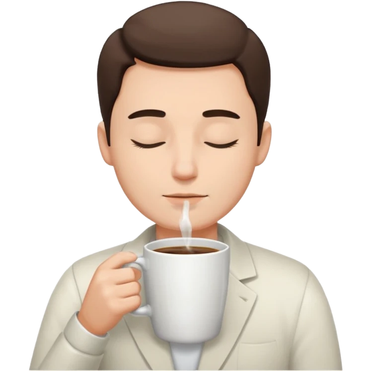 A calm man with his eyes closed is drinking coffee. emoji