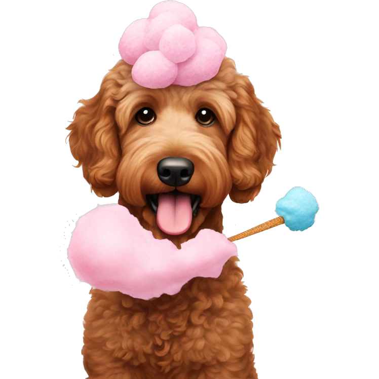brown golden doodle eating cotton candy emoji