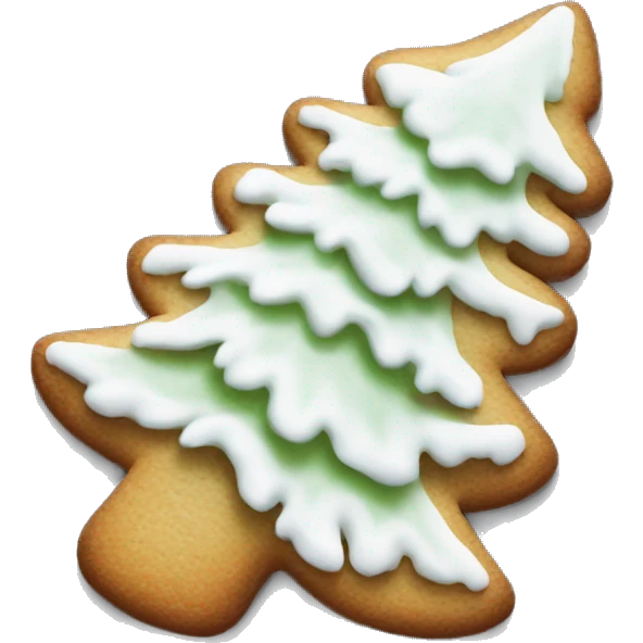 white frosted gingerbread cookie shaped like a pine tree emoji