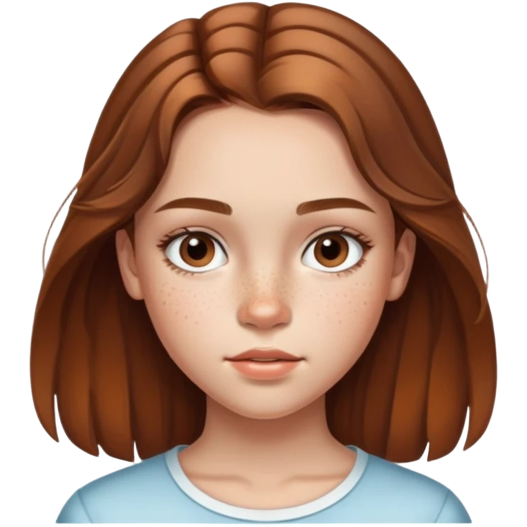 13 year old girl with mid length highlighted brown hair, freckles, big forehead and nice lips emoji