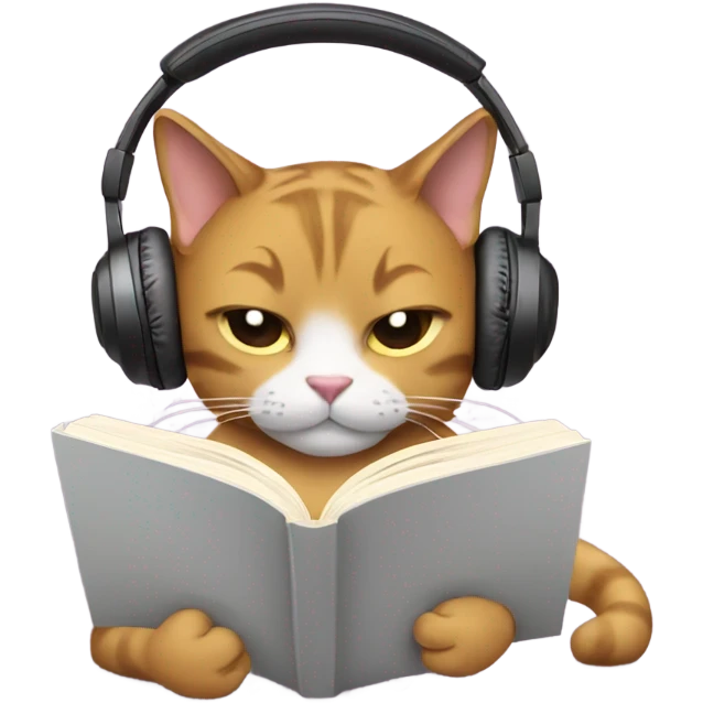 A cat reading a book while wearing headphones emoji
