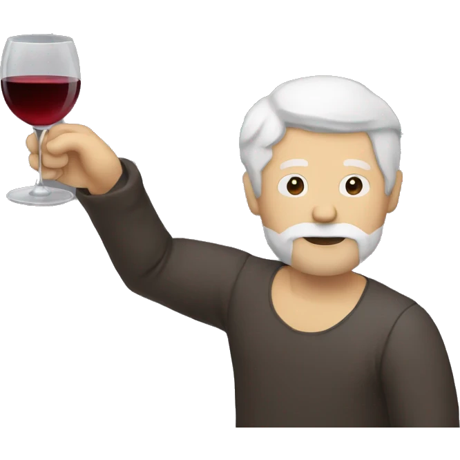 a man with white hair and a beard drinking a glas of wine staring, view angle is slightly from the side emoji