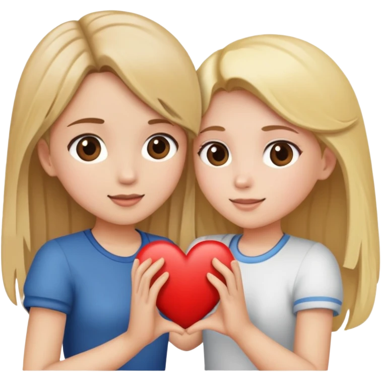 A girl with blonde hair and a girl with brown hair doing a heart emoji