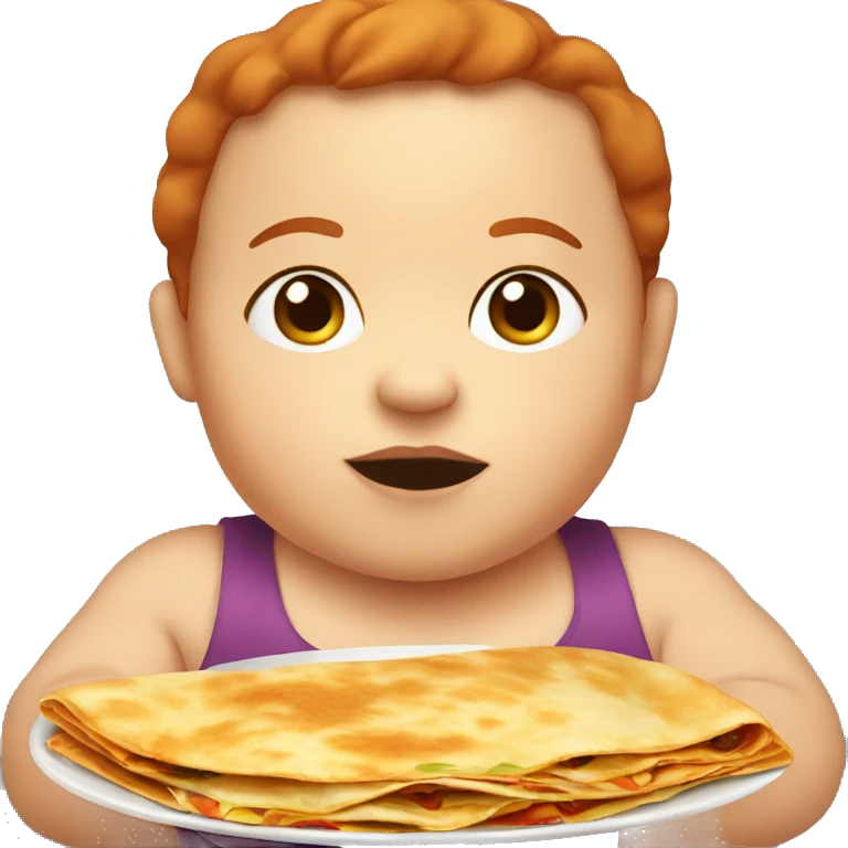 Fat baby with brown eyes, brown red hair, eating a quesadilla  emoji