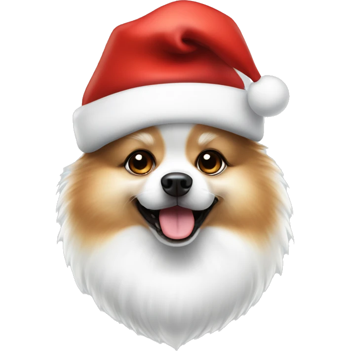 Dog white Pomeranian spitzh wearing Christmas hat emoji