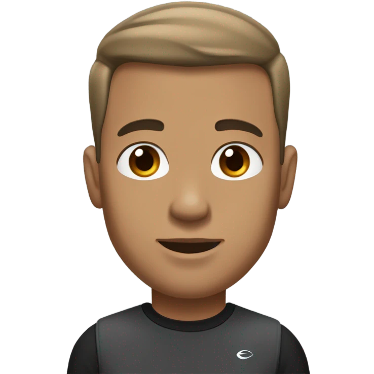 Tan man, tall, wearing compressed black t-shirt and grey joggers, and black nike trainers and silver chain and brown eyes and brown hair  emoji