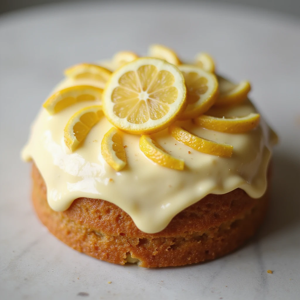 realistic round cake with lemon frosting and candied lemon slices, photorealistic style emoji